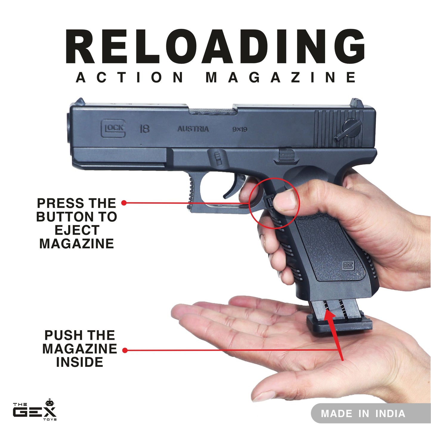 Jump Ejecting Magazine for Plastic Pistol Toy Gun with (2 Magazines)