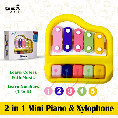 2 in 1 Mini Piano and Xylophone with 2 Mallets | Kids Friendly Design