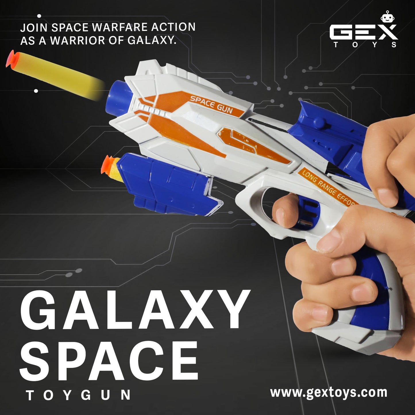 Space Gun Toy Weapon With 5 Soft Foam Stick Dart | White