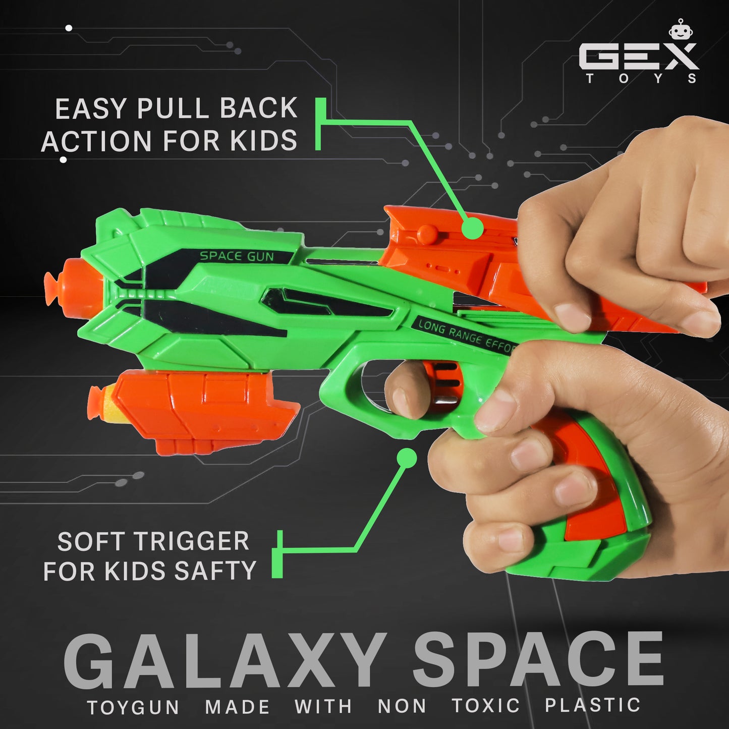 Space Gun Toy Weapon With 5 Soft Foam Stick Dart | GREEN