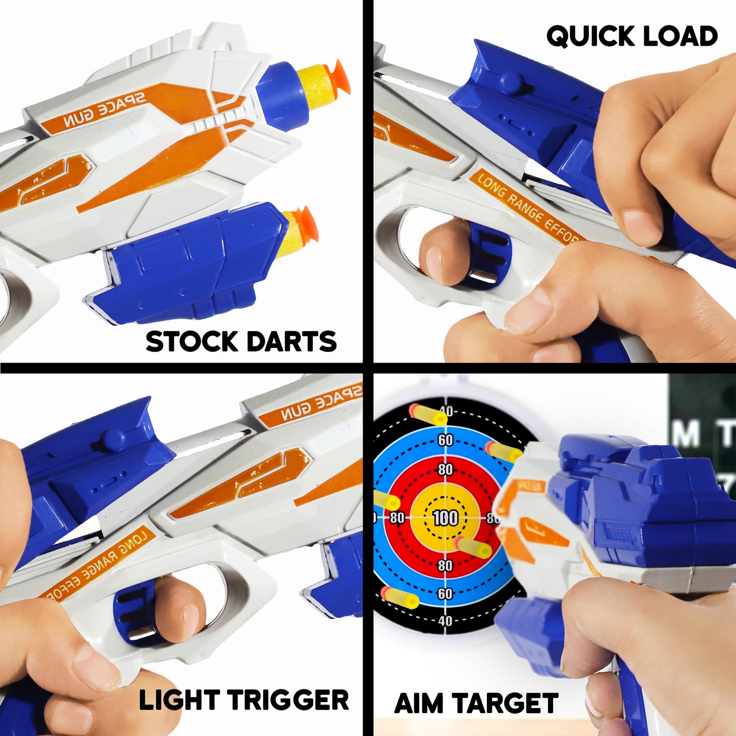 Space Gun Toy Weapon With 5 Soft Foam Stick Dart | White